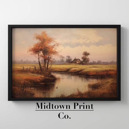 Cottage on a River Countryscape Printable Vintage Oil Painting Digital Download countryscape digital digital_art_print downloadable_art landscape landscape_wall_art living_room_decor MidtownPrintCo modern_decor oil_painting printable_wall_art vintage_home_decor vintage_print wall_art