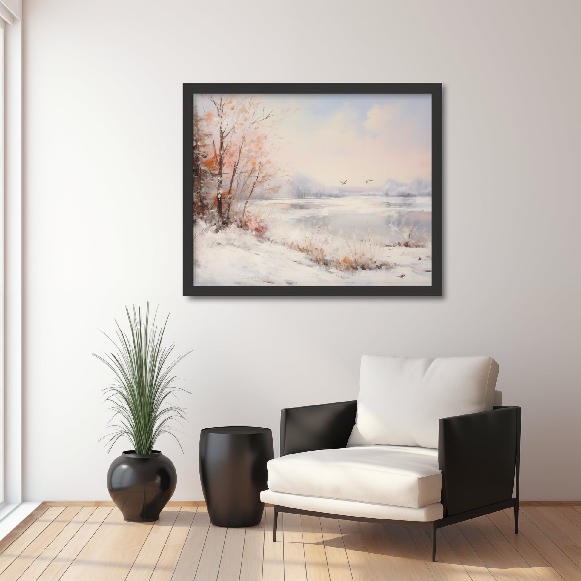 Winter Lake Landscape Printable Vintage Oil Painting Digital Download countryside_art digital digital_art_print downloadable_art landscape_wall_art living_room_decor modern_decor oil_painting printable_wall_art vintage_home_decor vintage_print winter_art winter_decor winter_landscape