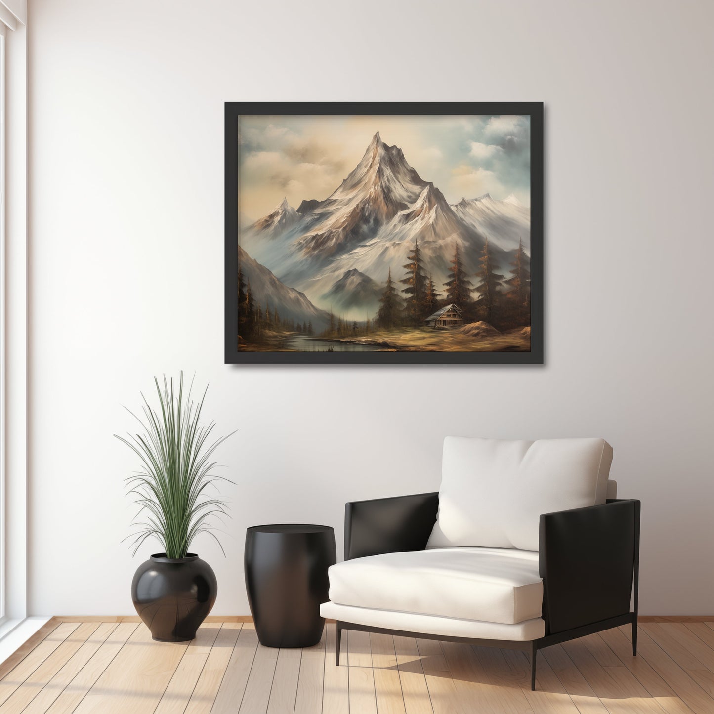 Mountainside Cottage Rustic Vintage Printable Oil Painting Digital Download countryside_art digital digital_art_print downloadable_art landscape_wall_art living_room_decor oil_painting printable_wall_art vintage_home_decor vintage_print wall_art winter_art winter_decor winter_landscape