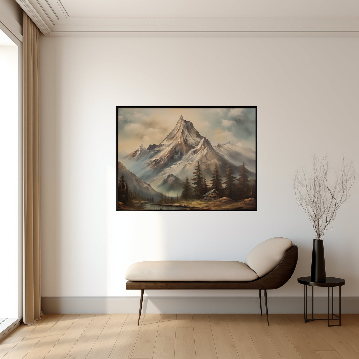 Mountainside Cottage Rustic Vintage Printable Oil Painting Digital Download countryside_art digital digital_art_print downloadable_art landscape_wall_art living_room_decor oil_painting printable_wall_art vintage_home_decor vintage_print wall_art winter_art winter_decor winter_landscape