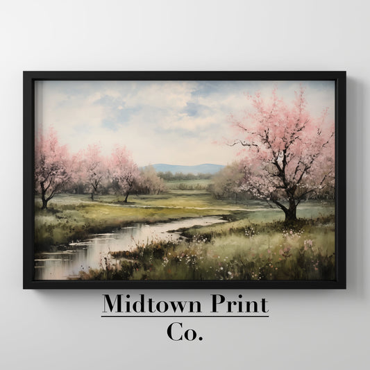 Spring Decor Blossom Landscape Vintage Style Oil Painting Digital Wall Art Download blossom_wall_art blossoms digital digital_prints downloadable_prints easter_decor farmhouse_decor floral_print landscape_painting printable_wall_art spring_decor spring_home_decor vintage_spring_decor wall_art