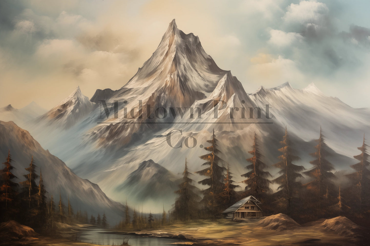 Mountainside Cottage Rustic Vintage Printable Oil Painting Digital Download countryside_art digital digital_art_print downloadable_art landscape_wall_art living_room_decor oil_painting printable_wall_art vintage_home_decor vintage_print wall_art winter_art winter_decor winter_landscape