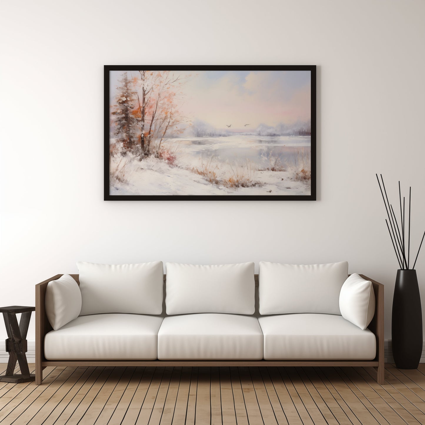 Winter Lake Landscape Printable Vintage Oil Painting Digital Download countryside_art digital digital_art_print downloadable_art landscape_wall_art living_room_decor modern_decor oil_painting printable_wall_art vintage_home_decor vintage_print winter_art winter_decor winter_landscape