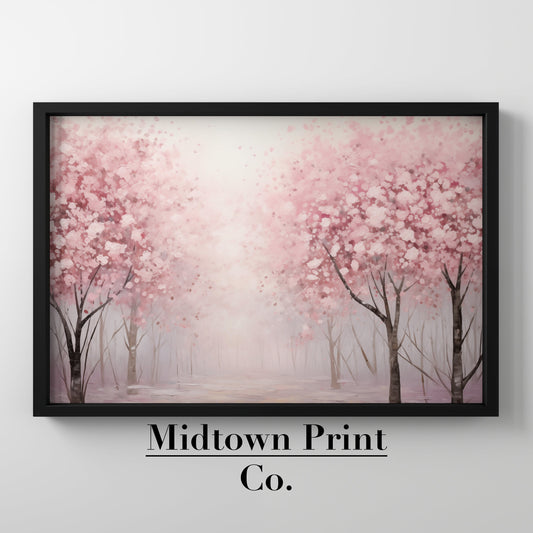 Spring Cherry Blossom Forest Printable Wall Art Digital Download Cherry_Blossom_Print digital digital_prints downloadable_prints easter_decor farmhouse_decor Landscape_Painting modern_decor printable_wall_art spring_decor spring_landscape spring_wall_art vintage_spring_decor wall_art